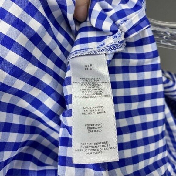 Avon Signature Collection Blue White Gingham Plaid Floral Embroidered V Neck S - Picture 11 of 11